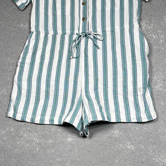 Old Navy Womens PM  Romper Blue Stripe Gauze Cinch Pockets 100% Cotton Button - Picture 5 of 14
